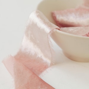 ROSA CIALDA - nastro di velluto di seta strappato a mano, tinto a mano, nastro di velluto rosa pallido, nastro per ghirlande natalizie, bouquet da sposa, confezioni regalo