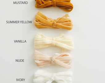 Velvet Ribbon 10 mm by the yard : Mustard,Yellow,Vanilla, Nude, Ivory colors