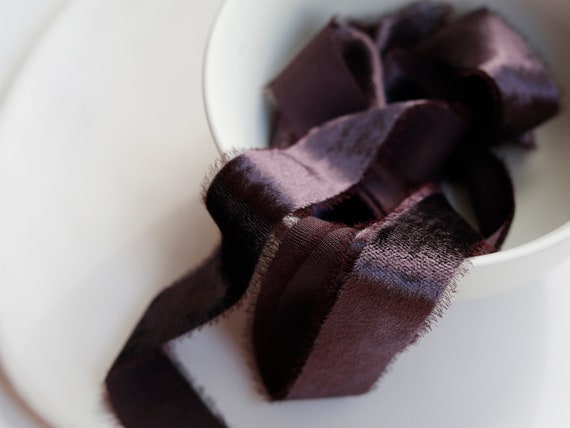 Dark Plum Silk Velvet ribbon - for Vow Books, Wedding Bouquets and Stationery