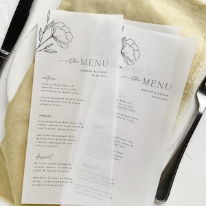 karty menu na weselne obiady wydrukowane na pergaminie z użyciem czarnego lub białego tuszu - 9''x4'' eleganckie fizyczne karty menu na wydarzenie menu na obiad