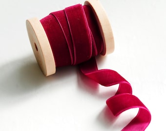 Berry Velvet Ribbon by yard : 15 mm Hand Dyed ribbon for Christmas Crafts and Gift Wrapping