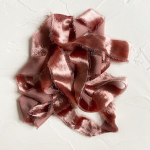 Cranberry - fita de veludo de seda tingida à mão, fita de veludo vermelho acastanhado, fita para guirlandas de natal, buquês de casamento, decoração de embrulho de presente