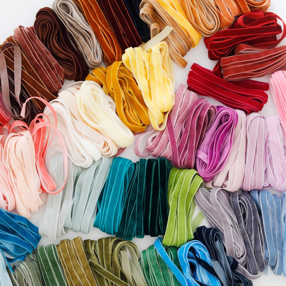 3/8 Finished Edge Velvet Ribbon Trim: 50 Hand Dyed Colors - 1, 3, or 5 ...