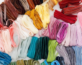 3/8 Finished Edge Velvet Ribbon Trim: 50 hand dyed colors - 1, 3, or 5 yards