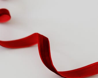 Red velvet ribbon 10 mm 3/8 inches-  hand dyed for crafts holiday decor handmade craft supplies Christmas gift wrapping