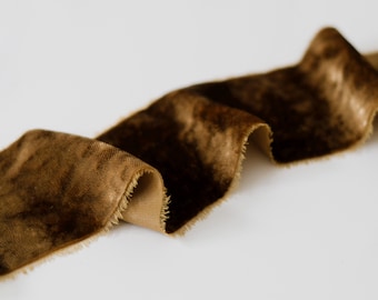 Brown hand dyed silk velvet ribbon : 1 inch and 2 inches, 1 or 3 yards length