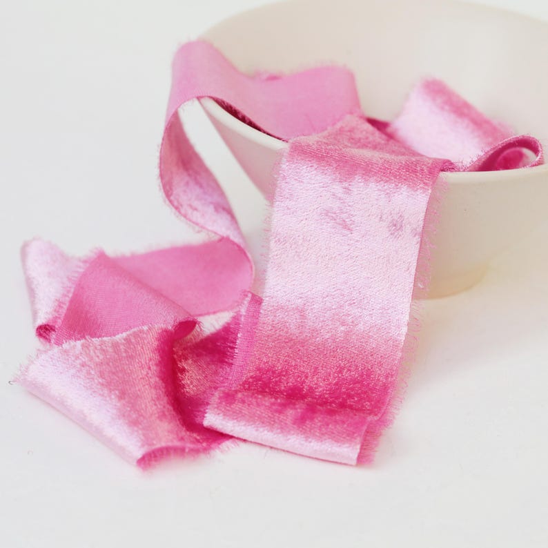 Dragon Fruit - Hand Torn Silk Velvet Ribbon by Yard - Hot Pink Velvet ...