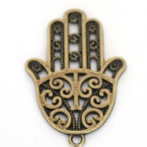 2 Bronze Hamsa Hand Pendants Charms Amulets Alloy image 1