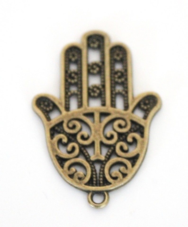 2 Bronze Hamsa Hand Pendants Charms Amulets Alloy image 1