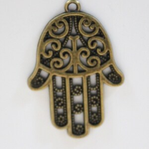 2 Bronze Hamsa Hand Pendants Charms Amulets Alloy image 2