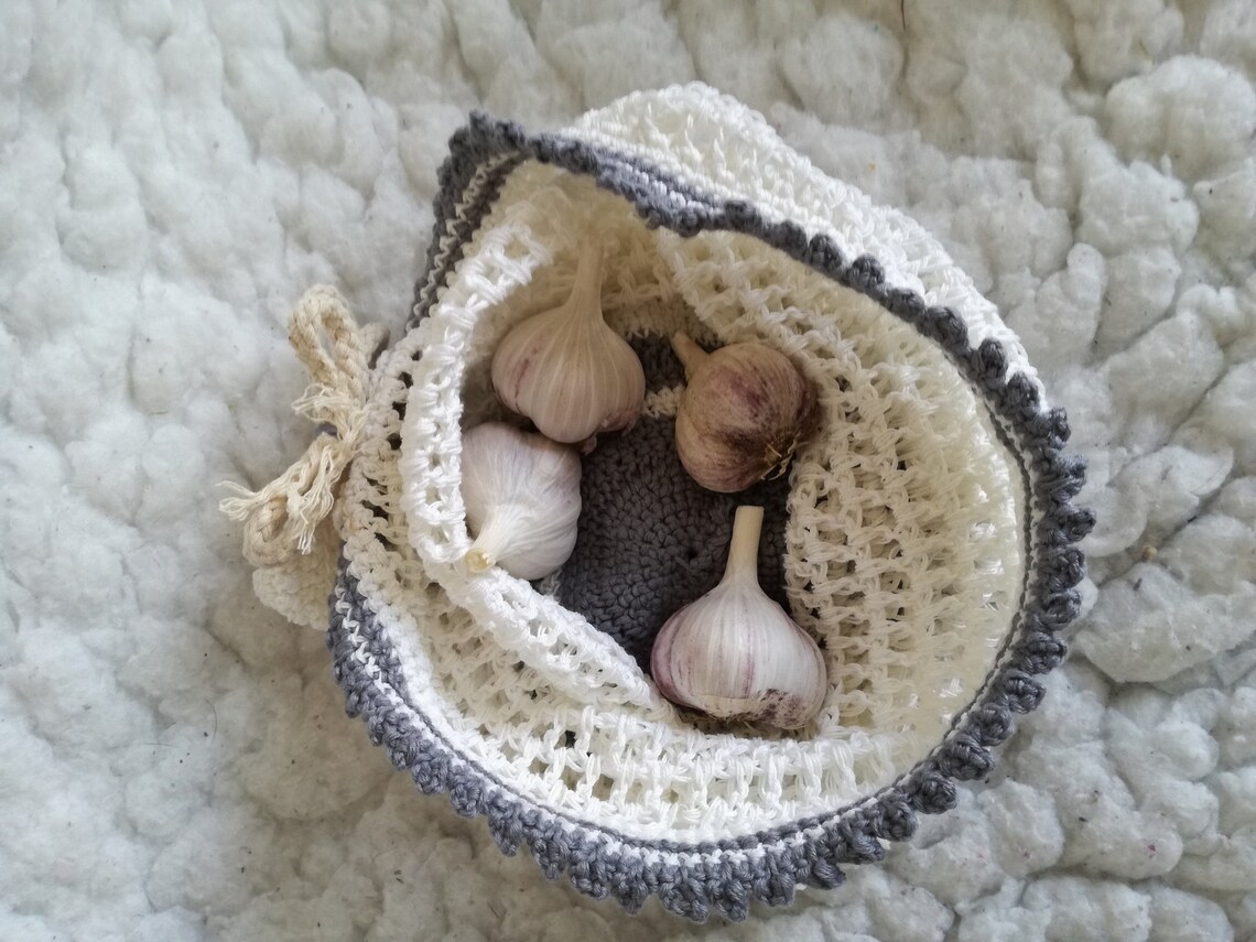 Hand work. Household accessory. A crocheted bag of garlic Etsy