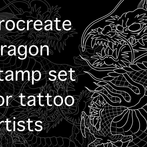 Japanese dragon Procreate stamp kit