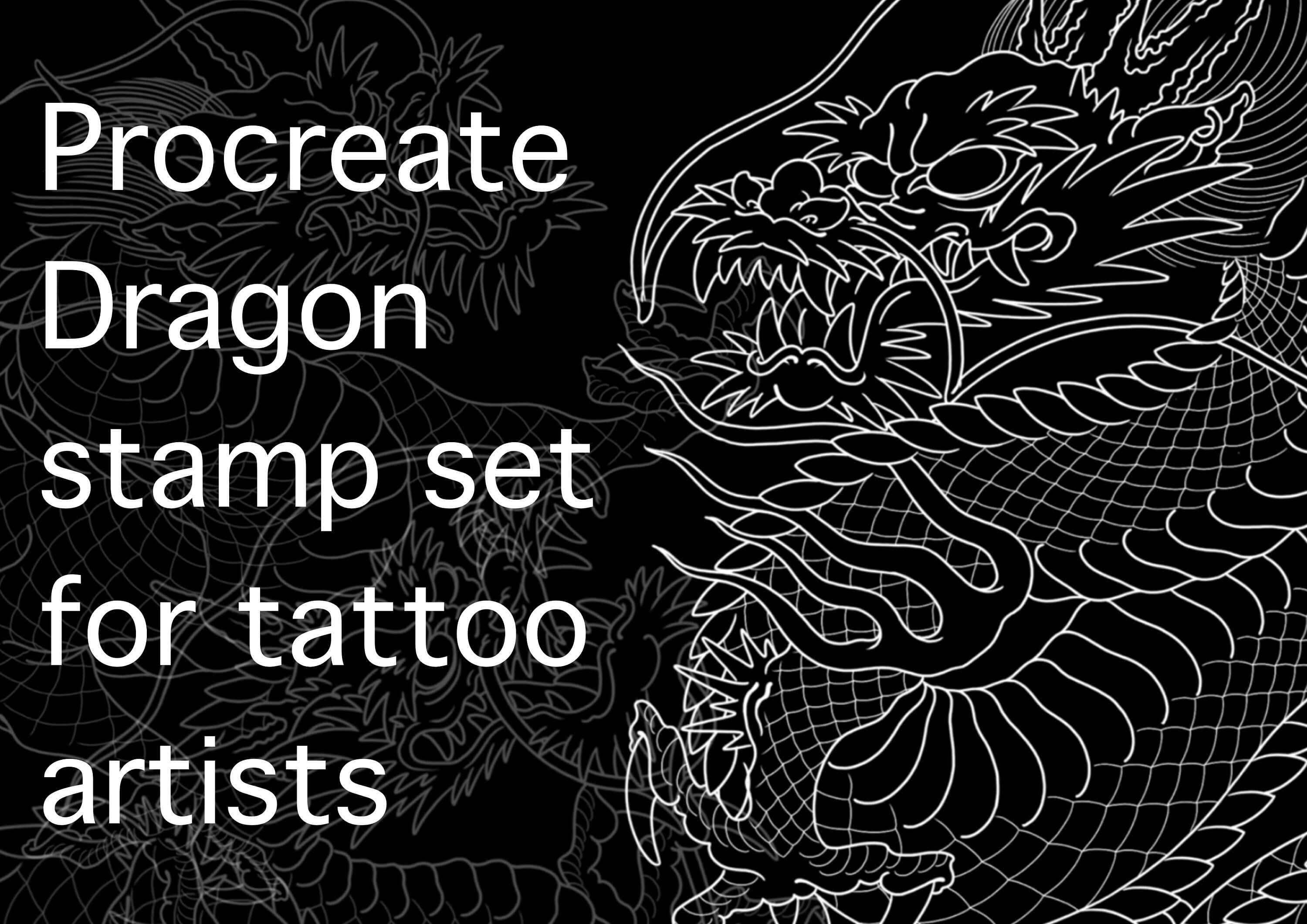 Kit de sellos para Procreate Dragón japonés – Pinceles de flash tattoo, cabezas, garras y plantillas de cuerpo completo