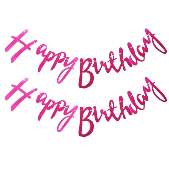 2 x Happy Birthday 1m Banner Garland Hanging Party Decorations Supplies Pink Blue Black Gold Silver Red Decor Foil Glitter Cardboard Bunting