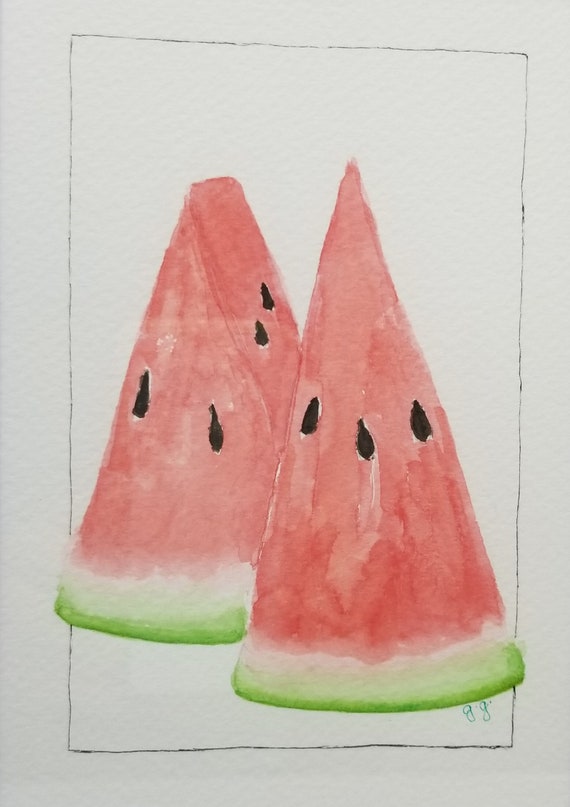 Super Easy Beginners Watercolor Watermelon for Kids ♡ Maremi's Small Art ♡  