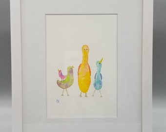 4 Birdies  Original Watercolor Painting