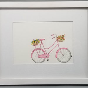 Pink Bike Original Watercolor Painting