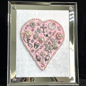 Bejeweled Jewelry Art Framed Heart Valentines Love Mixed Media Handmade Décor