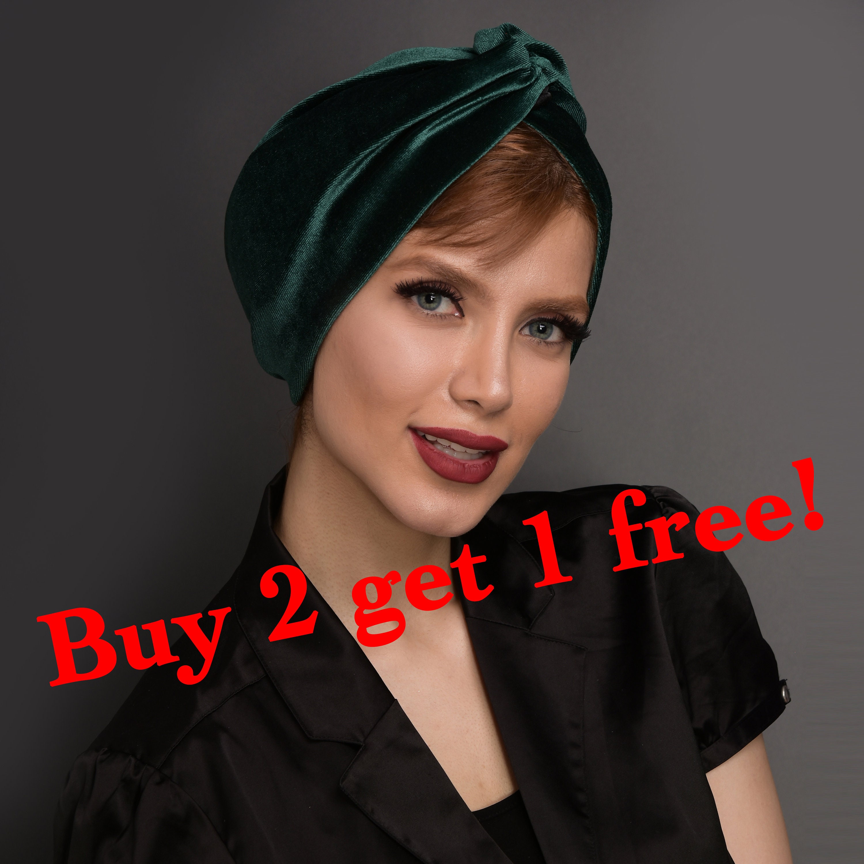 velvet turban hat in 7 colours, turquoise pre-tied head wrap, green c…