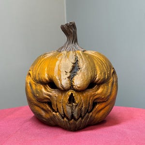 Hand-Painted Halloween Pumpkin Decoration – Spooky Scary Jack O’Lantern – Gothic Fall Home Decor