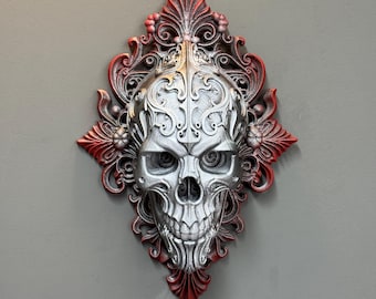Gothic Skull Wall Mount – Hand Painted Dark Fantasy Skull Wall Art, Gothic Home Decor Sculpture