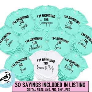 Camisetas con frases grupales, svg de despedida de soltera, svg de fiesta nupcial, svg de viaje de chicas, svg de novias, svg de "traigo", diseño divertido para chicas, svg de cumpleaños