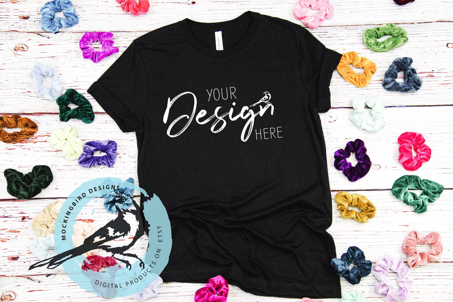 Download VSCO Mädchen Scrunchie Mockup schwarze Bella Canvas ...