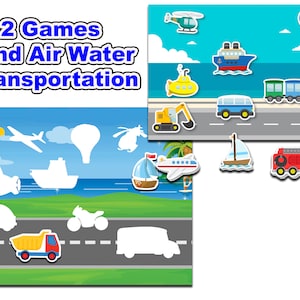 Land Air Water Transportation Matching, Busy Book Printable, Preschool Printable, Toddler Activity Printable, Homeschool Games