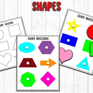 Attività educativa, Foglio di lavoro sulle forme, Stampabile per la scuola domestica, Raccoglitore occupato per bambini, Forme 3D prescolari per l&#39;apprendimento Montessori