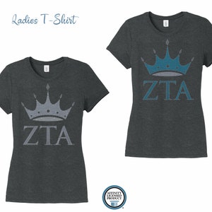 ZTA Zeta Tau Alpha Crown y Letters Camiseta de Las Damas
