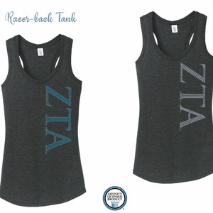 ZTA Zeta Tau Alpha Sideways Cartas Racer-back Tank