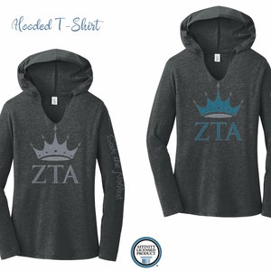 ZTA Zeta Tau Alpha Crown y camiseta con capucha letras