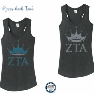 ZTA Zeta Tau Alpha Crown y Letras Racer-back Tank