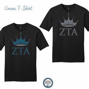 Camiseta unissex ZTA Zeta Tau Alpha Crown e letras