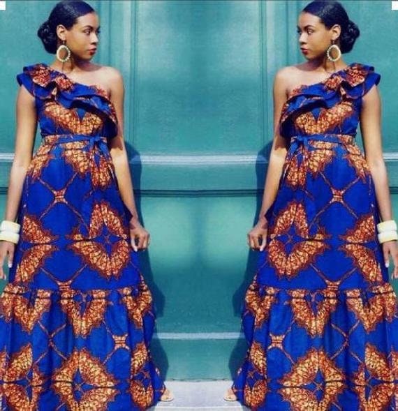 one shoulder african dress