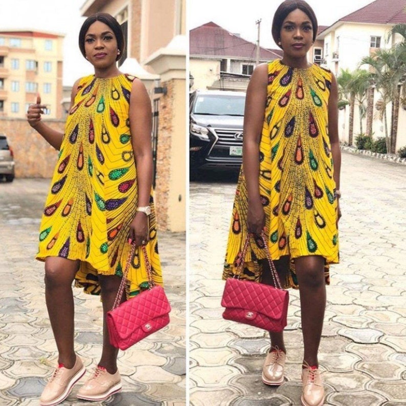 african print a line dresses