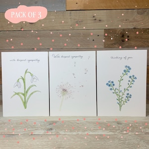Le paquet de cartes de sympathie | Je pense à vous | Cartes de condoléances | pissenlit | Carte Ne m'oubliez pas | carte perce-neige | Pack | Uniques