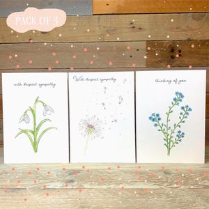 Pack of Sympathy Cards | forget me not, snowdrop, dandelion, with deepest sympathy, thinking of you, condolences card, sympathy card
