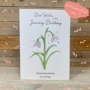 Personalisierte Schneeglöckchen | Januar Geburtsblume Geburtstagskarte | Geburtstagskarte für Frauen | Mädchen-Karte | Geburtsblume | Geburtstagsgeschenk | Einzigartig
