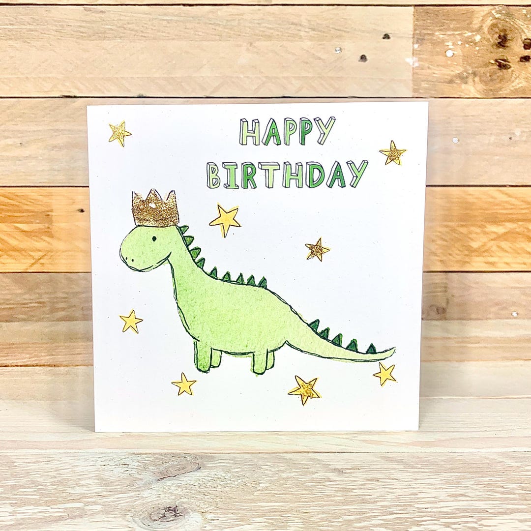 Kids 4th Birthday Dinosaur Cartoon Card For Great Nephew
