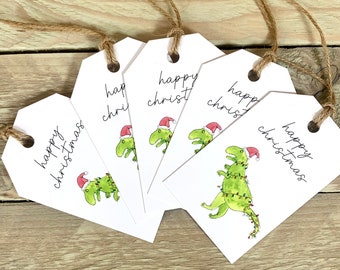 Dinosaur Christmas Tags | childrens gift tags, boys tags, christmas tag bundle, xmas gift wrap, handmade gift tags, festive gift tags