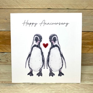Personalisierte Pinguin-Jubiläumskarte | Tier Jahrestag Karte, Karte für Partner, Pinguin Jahrestag, Karte für Partner