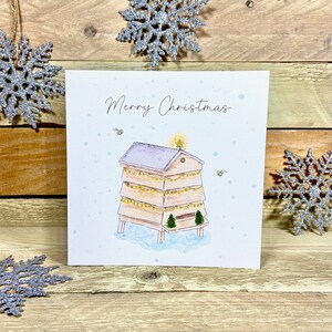 Personalisierte Bienenstock Weihnachtskarte | illustrierte Weihnachtskarte, individuell illustrierte Weihnachtskarten, künstlerische Weihnachtskarten, Bienenkarte