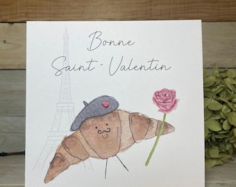 Je T'aime Croissant Valentijnskaart | Franse Valentijnsdagkaart, Franse gebakkaart, Eiffeltoren, Parijs, Valentijnsdagkaart, grappige liefdeskaart