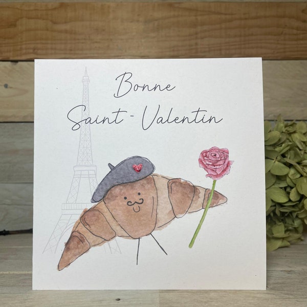 Saint-Valentin croissant Je t'aime | Carte de Saint-Valentin française, carte de pâtisserie française, Tour Eiffel, Paris, carte de Saint-Valentin, carte d'amour drôle