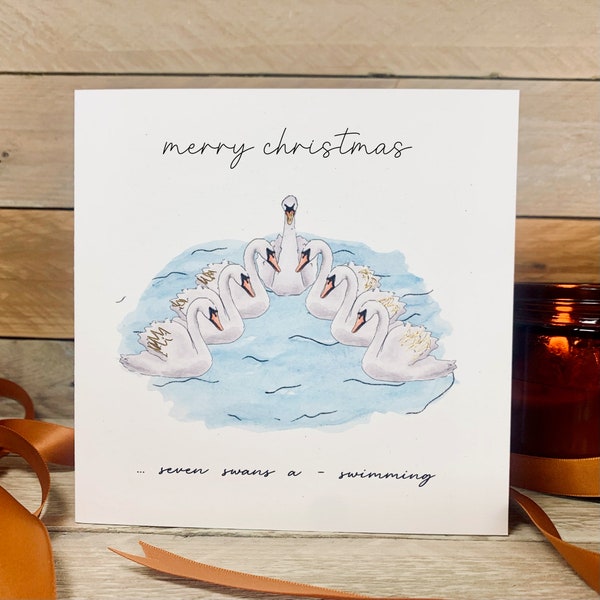 Seven Swans A Swimming Christmas Card | seven swans a swimming, swan watercolour painting, swans Christmas card , swan