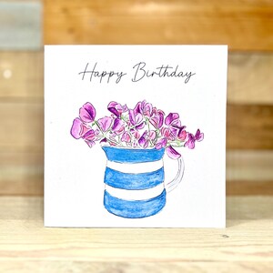 Carte d'anniversaire florale personnalisée | pois de senteur, carte d'anniversaire de maman, carte de fleurs, soeur, carte d'anniversaire pour grand-mère, illustration de pois de senteur