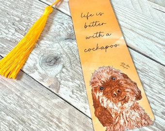 Cockapoo Metal Bookmark | bookmark with tassel, gift for book lover, metal bookmark, gift for dog lovers, cockapoo gift, unique bookmarks