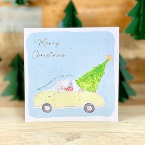 Carte personnalisée de conduite à la maison pour Noël | carte de Noël, cartes de Noël uniques, cartes de vœux faites main, illustration de carte de Noël