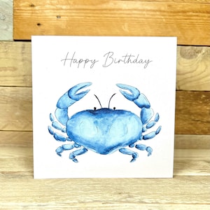 Personalised Crab Birthday Crab | marine birthday card, fishing birthday card, watercolour card, ocean animal birthday card, handmade card